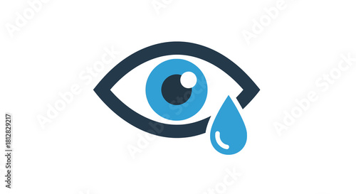 Blue eye with tear symbol: minimalist design for vision and emotion th