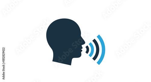 Voice communication icon with sound waves on plain background