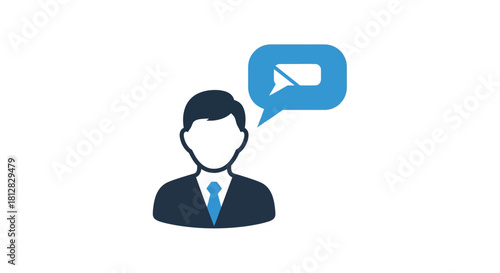 Chat bubble silhouette icon of person with tie in blue and black