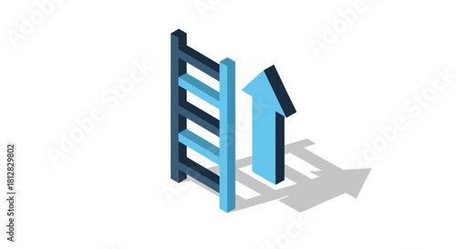 Growth and success concept with blue ladder and arrow in isometric sty