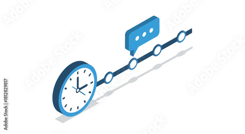 Isometric timeline with clock and chat bubble for project management c
