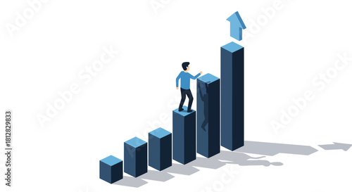 Business growth concept with isometric chart and arrow