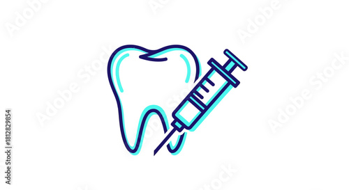 Dental care icon: tooth with syringe in modern line style