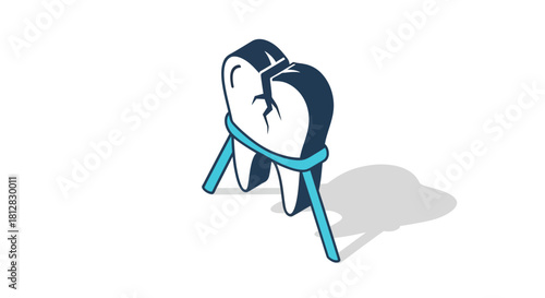 Cracked tooth with brace symbolizing dental care and orthodontics