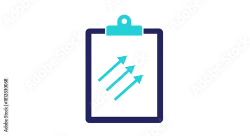 Data growth chart on clipboard with rising arrows symbolizing financia