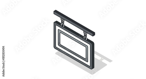 Modern isometric hanging signboard with chains for business or storefr