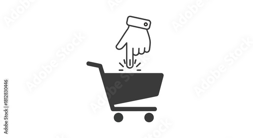 Minimalist hand pressing button in shopping cart concept design