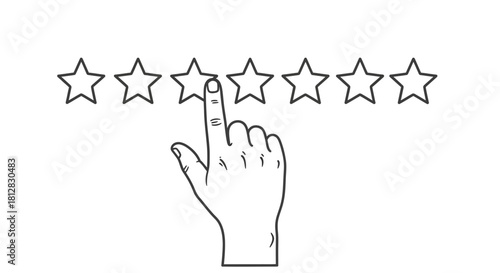 Hand pointing at star rating in minimalist linear design