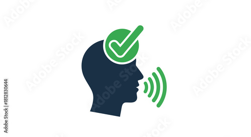 Silhouette head with checkmark and sound waves symbolizing mental clar