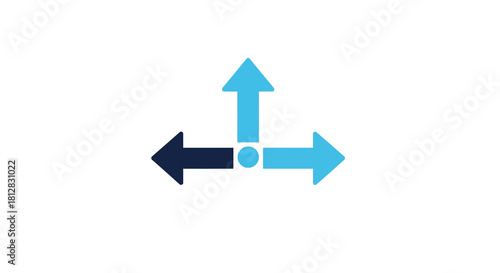 Minimalist arrow design with three blue directional arrows on white ba