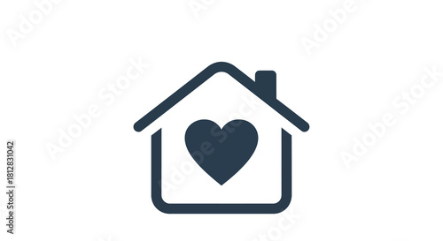 Minimalistic house icon with heart for home and love concepts
