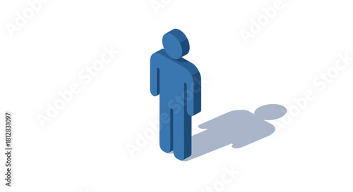 Simplistic blue 3d isometric person icon on white background with shad