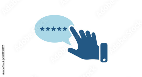 Minimalist hand clicking on five-star rating in speech bubble design