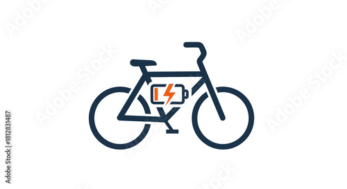 Electric bicycle icon with battery symbol in outline style for eco-fri