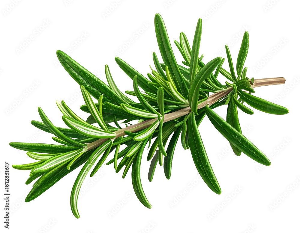 Fototapeta premium Fresh, vibrant green herb sprig with narrow leaves
