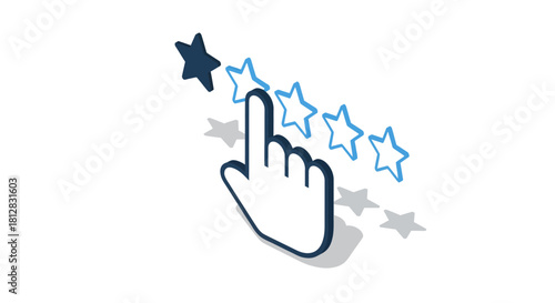 Isometric hand interacting with star rating system for feedback and re