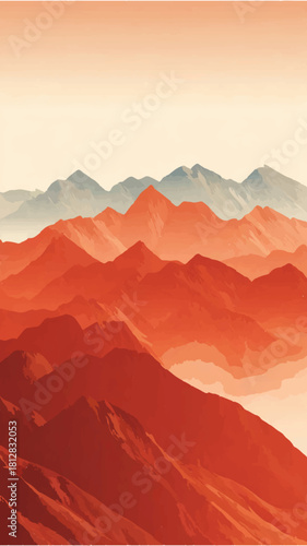 Toned Mountain Range, Digital Painting Style

