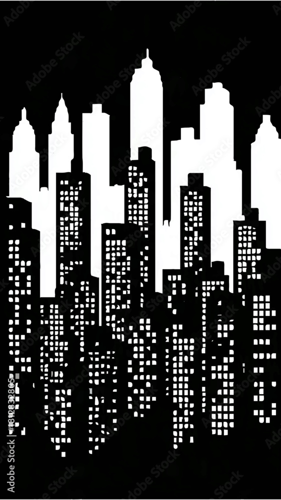 Obraz premium City Skyline Silhouette at Night, Black and White