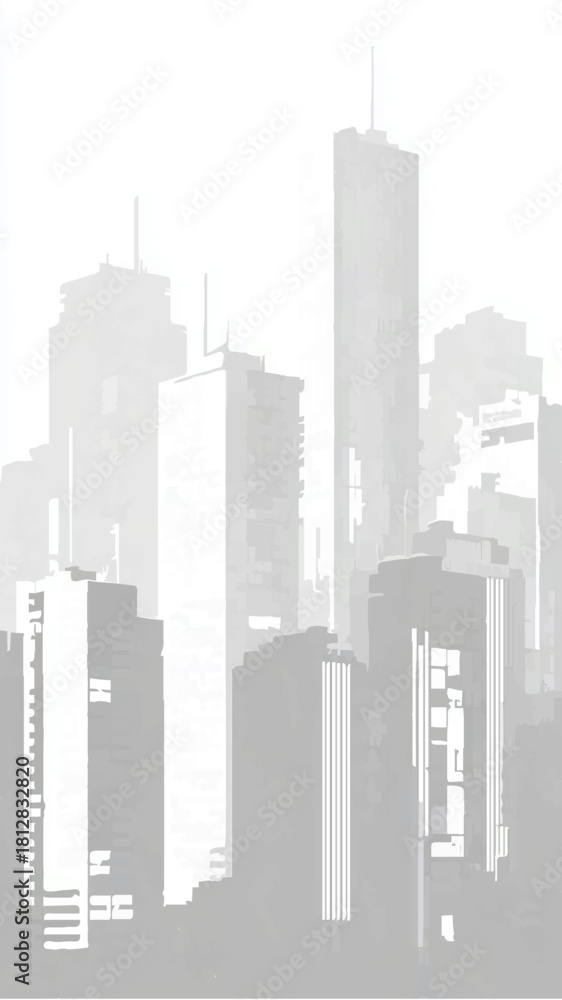 Naklejka premium Cityscape Silhouette Reflecting on Water, Minimalist Design