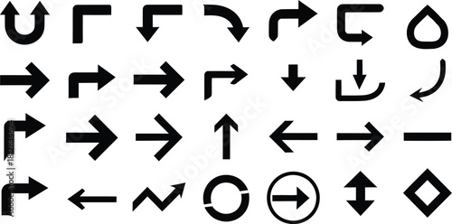 Collection of black arrow symbols pointing in various directions on white background