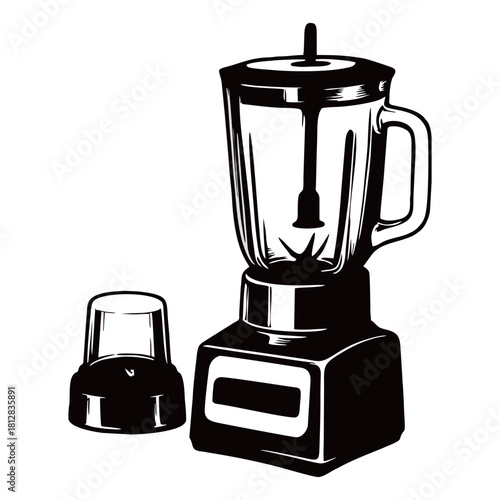 silhouette icons of various kitchen blenders, including personal and countertop models with jars and controls, representing concepts of food preparation, healthy eating, kitchen appliances, and home c