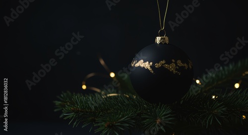 Elegant christmas ornament hanging on tree branch festive atmosphere close-up