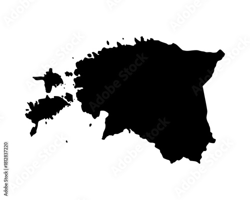 Flat black vector silhouette of Estonia, clean minimalist country outline map illustration with modern geographic design
