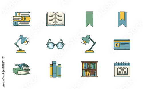 Colorful study essentials: books, lamps, and more in flat design