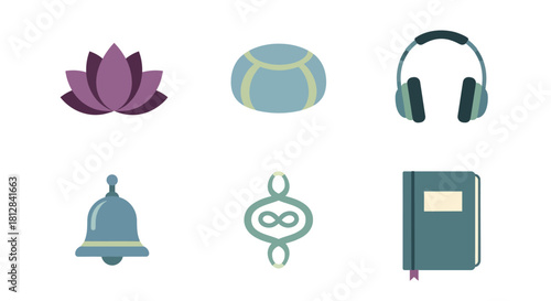 Minimalist icon set: fitness meditation music and more