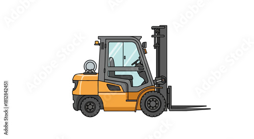 Colorful forklift side view in flat style for construction and warehou
