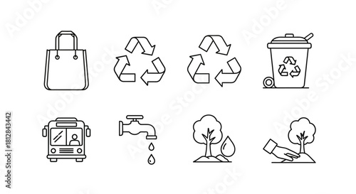 Eco-friendly icons promoting sustainability and recycling concepts