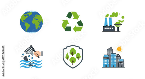 Eco-friendly concepts: recycling pollution and conservation icons fo