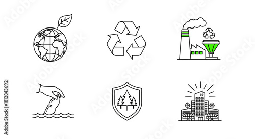 Eco-friendly icon set: recycling sustainability and green energy con