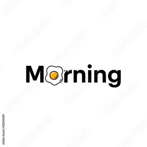 Minimalist black text logo spelling morning with a fried egg replacing the letter o