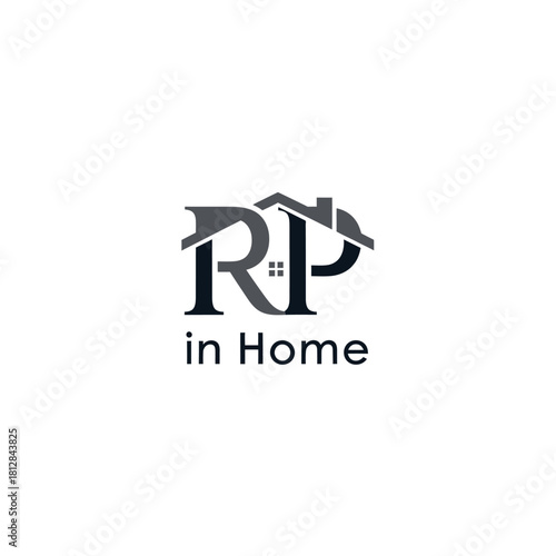 Minimalist rp in home logo design with house roof element