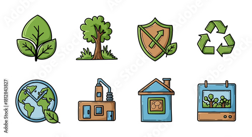 Eco-friendly icons set: nature sustainability and environmental awar