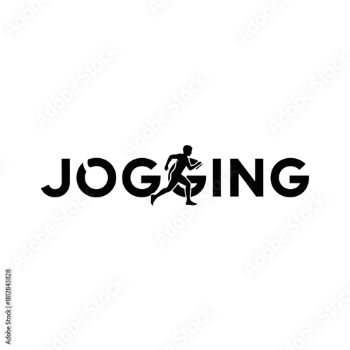 Black and white logo design featuring the word jogging with a runner silhouette replacing the letter g