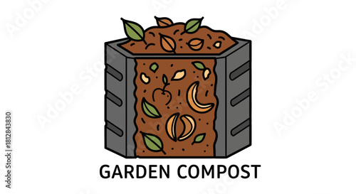 Eco-friendly composting: colorful bin with organic waste in flat desig