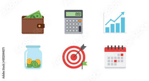 Financial planning and business tools icons set