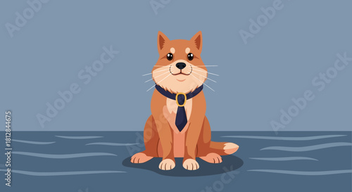 Charming cartoon dog wearing a tie on a blue background