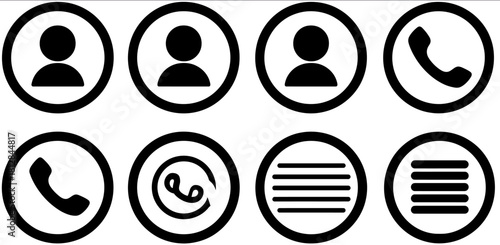 Phone profile call icon in simple line style including user avatar symbols and telephone communication icons for contact and communication visuals