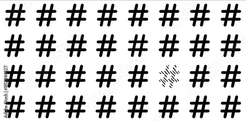 Hand drawn hashtag symbols in diverse style monochrome collection Ideal for social media design and illustration projects_1