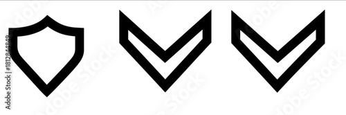 Checkmark and shield line icons representing validation security and protection for outline vector art and symbols
