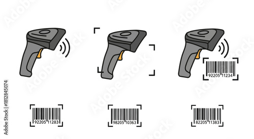 Barcode scanner icon set for retail and inventory management systems