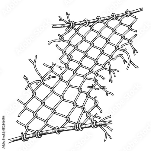 Line Art Distressed Chain link Fence Border Graphic Element Isolated
