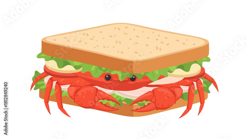 A sandwich with a crab as the filling