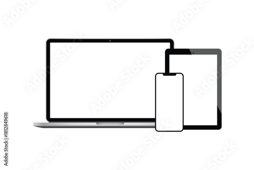 Realistic Laptop, Tablet, and Mobile Phone Mockup. Flat Lay Digital Devices Illustration
