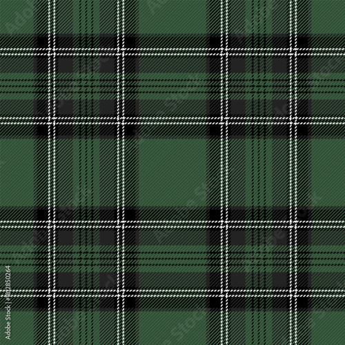 Christmas and new year tartan plaid. Scottish pattern in black, green and white cage. Scottish cage. Traditional Scottish checkered background. Seamless fabric texture. Vector illustration