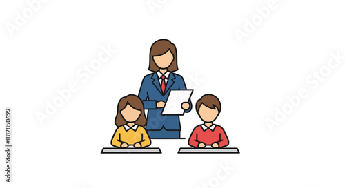 Teacher guiding students in classroom - educational outline design
