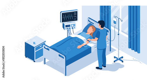 Modern healthcare: medical professional assisting patient in hospital room